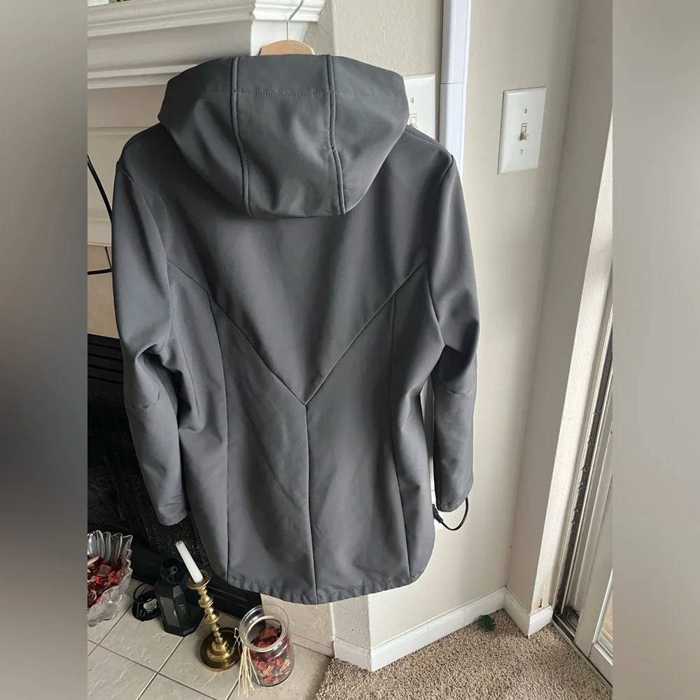 Champion Jacket Women's xl dark grey Hooded Full Zip Lined Windbreaker.Pockets. - Picture 5 of 10